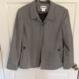 Joan Leslie Size 14 Wool Blend Houndstooth Blazer Jacket Black White Classic
